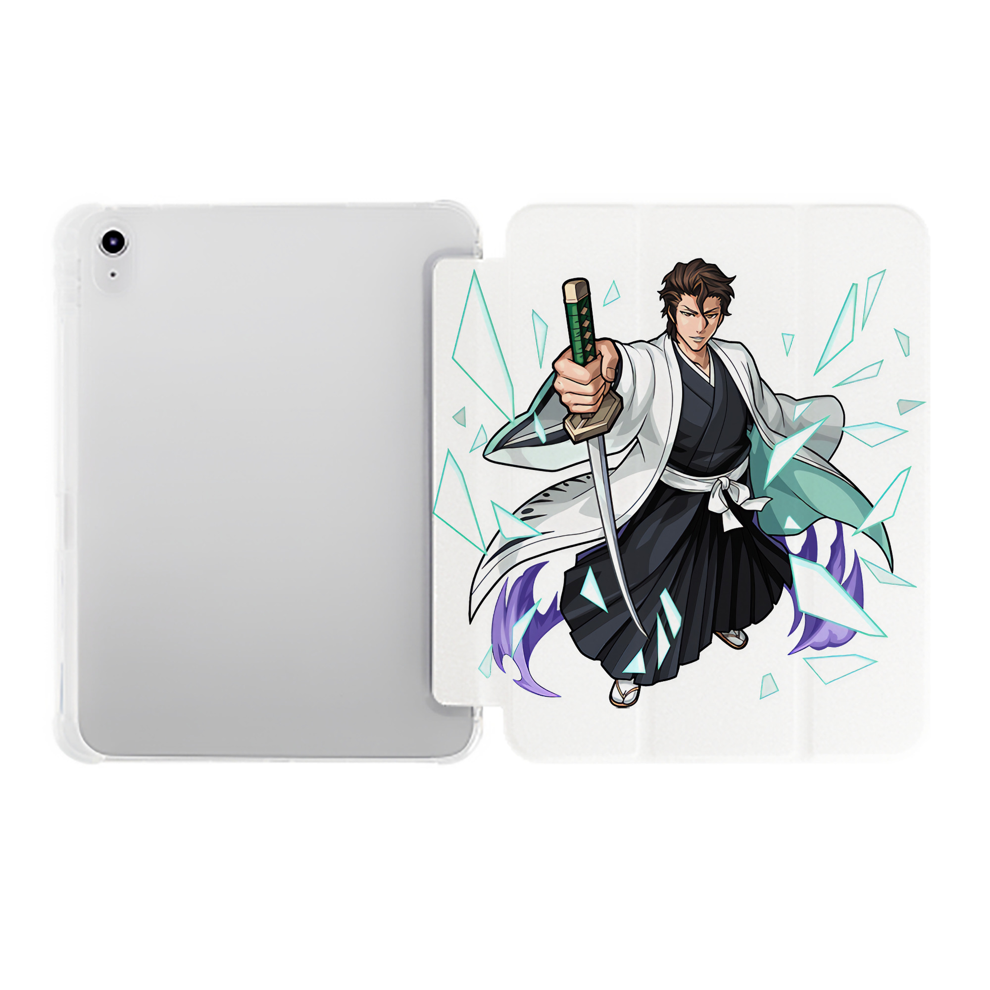 （画像用） ブリーチ 藍染 惣右介（あいぜん そうすけ） BLEACH Aizen Sousuke IPad ケース ペン収納付き 三つ折りスタンド PUレザー×シリコン 対応機種9.5/10.5/10.9インチ